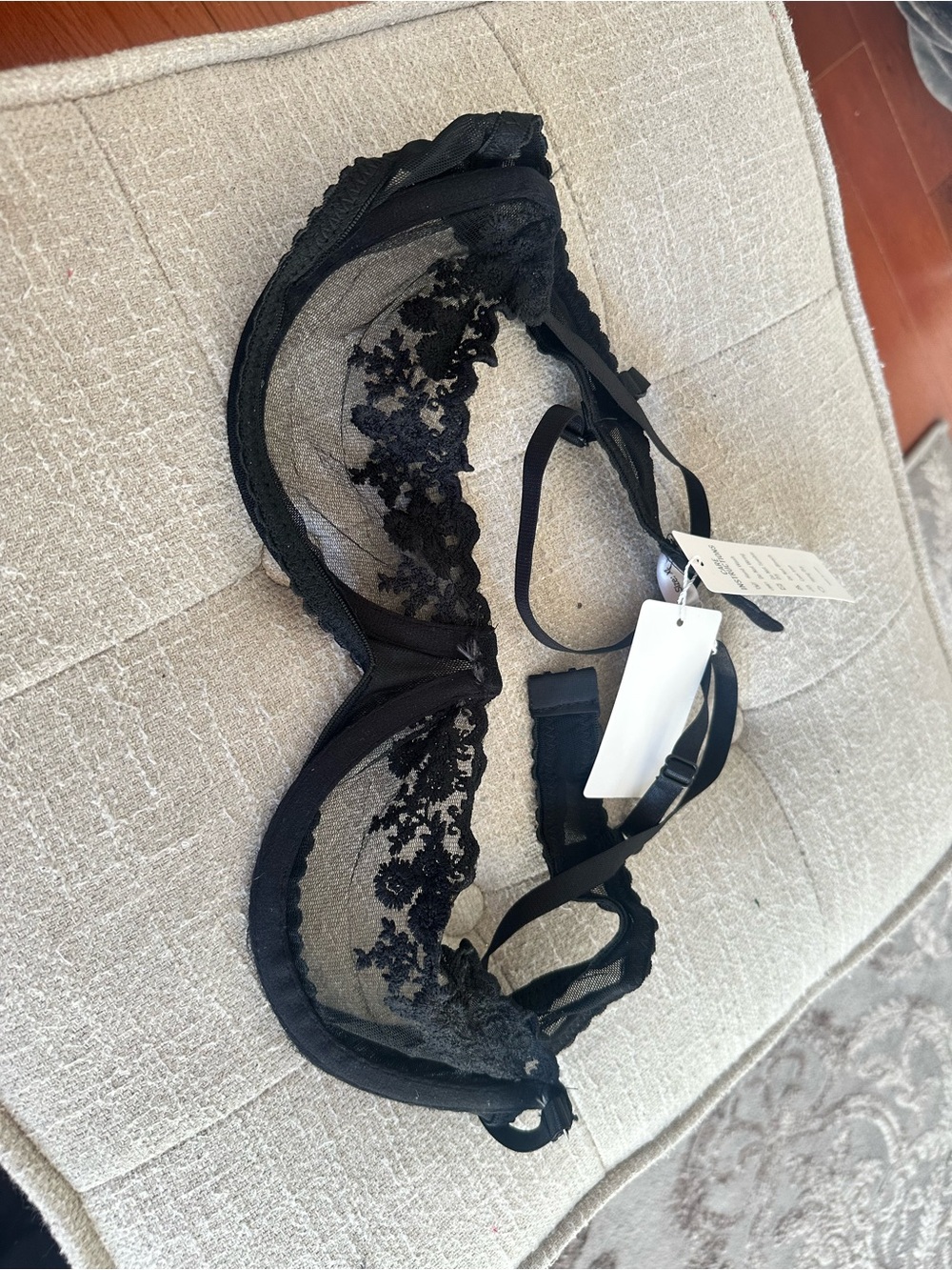 Sheer Black Floral Lace Underwire Bra - Unbranded